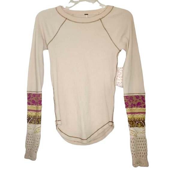 Free People In The Mix Thermal Cream Linen Combo Top - Picture 4 of 8